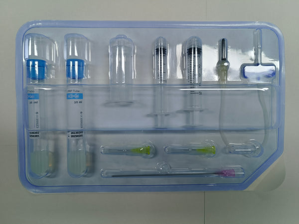 PRP tubes kit with ACD gel tubes, syringes, needles and accessories for platelet rich plasma preparation