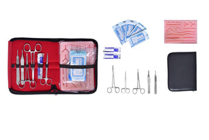 Surgical suture practice kit with instruments and suture pad
