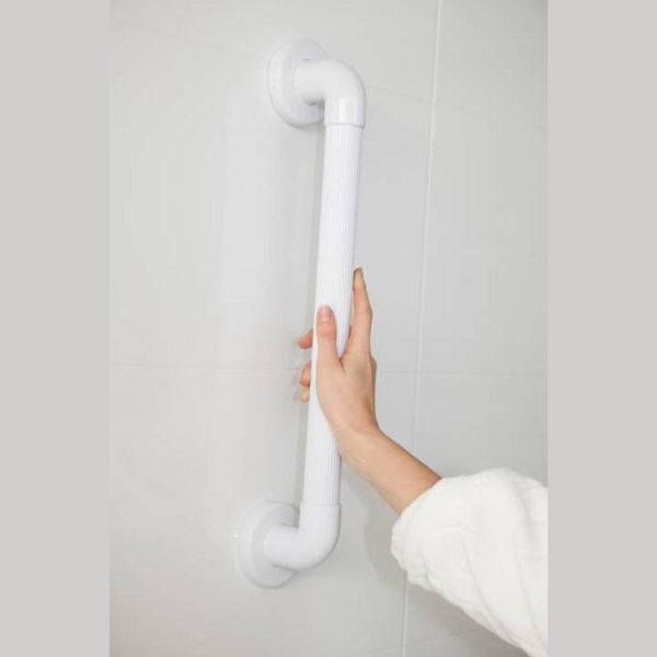 Atlantis moulded fluted grab rail installed in a bathroom wall for added support and stability