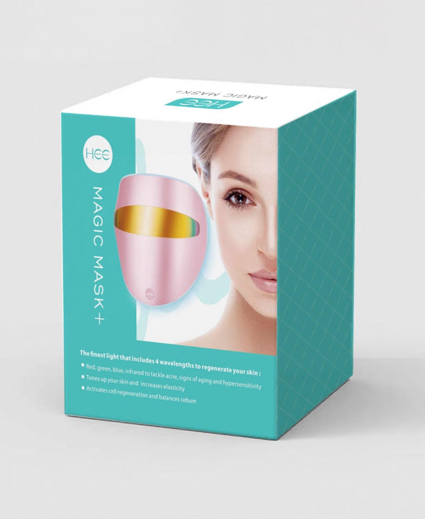 HEE Magic Mask Plus LED light therapy facial mask in retail packaging