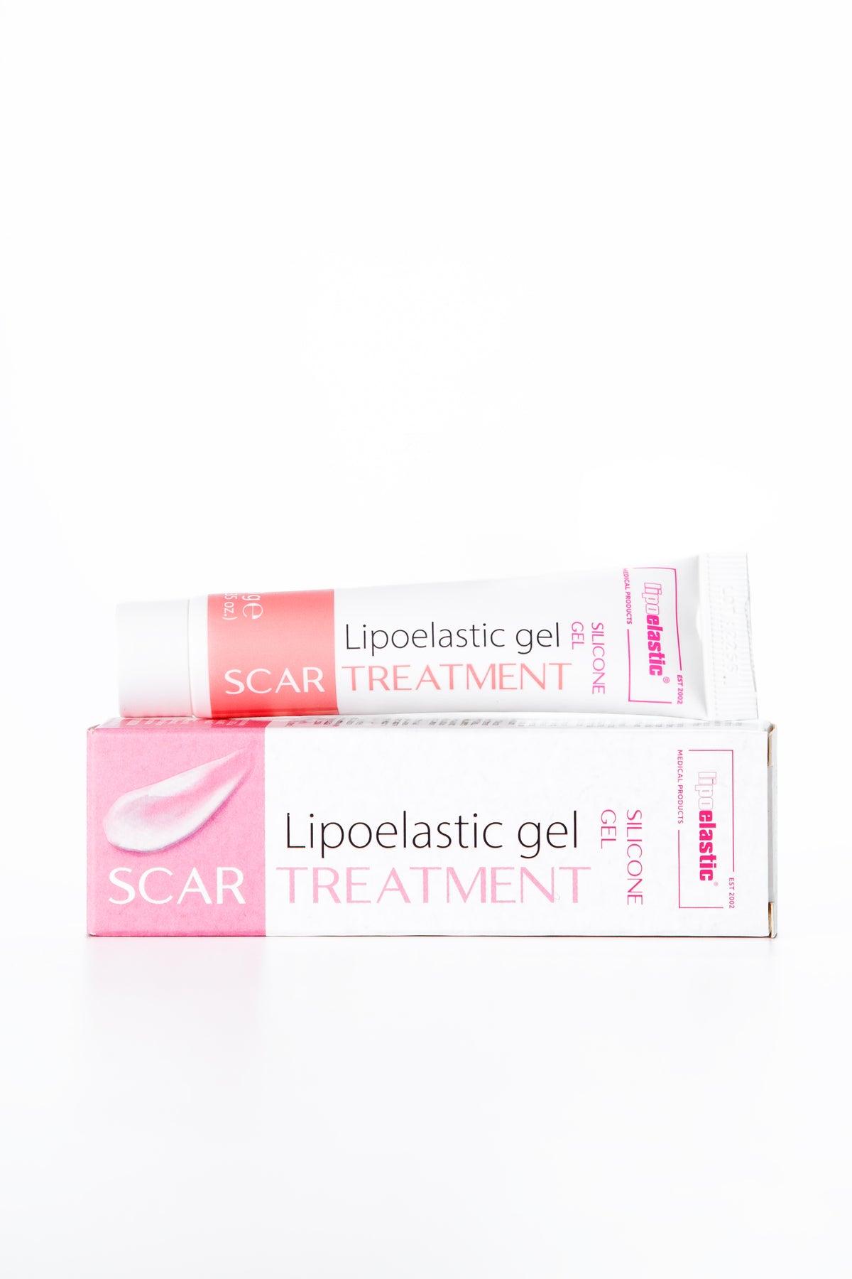 LIPOELASTIC silicone scar treatment gel 10g displayed with its product packaging