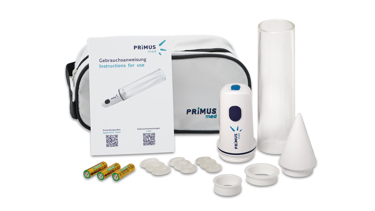 PrimusMed vacuum erection pump kit with acrylic cylinder, erection rings, batteries, lubricant and carry case